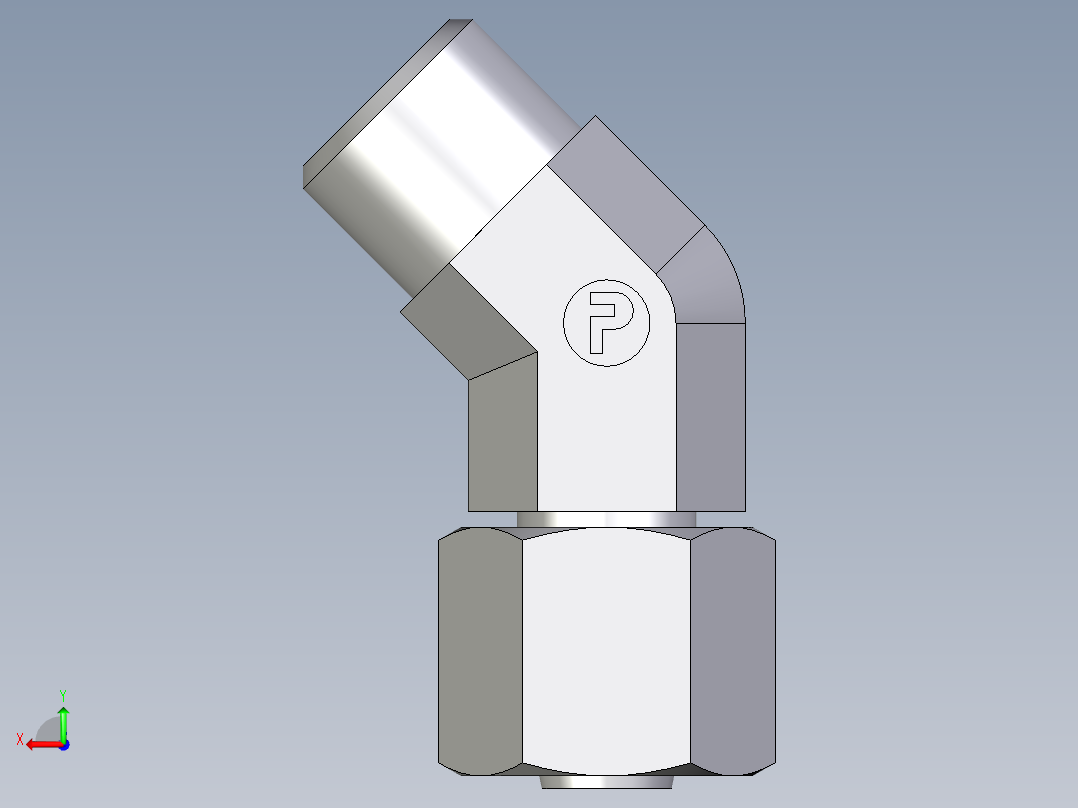卡套式工业通用硬管接头EO_Swivel_nut_45_deg_elbow_EV08LOMDCF后视图
