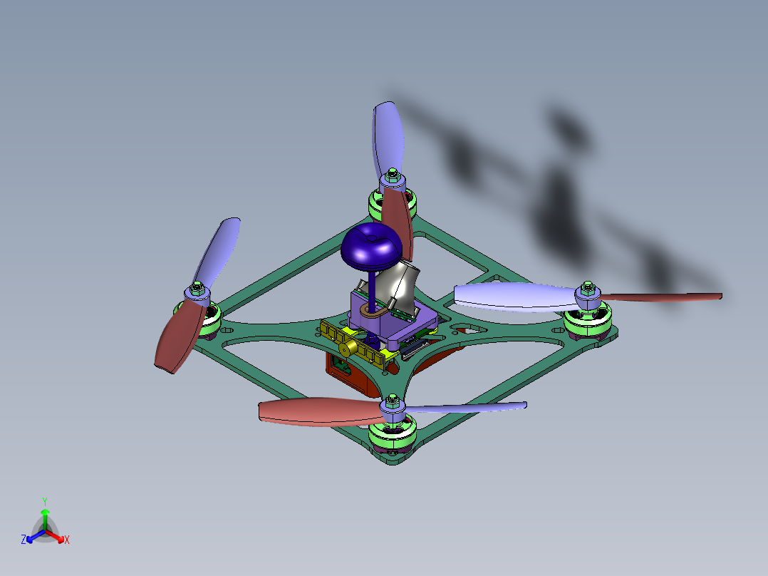 竞速四轴方形无人机正等轴测图