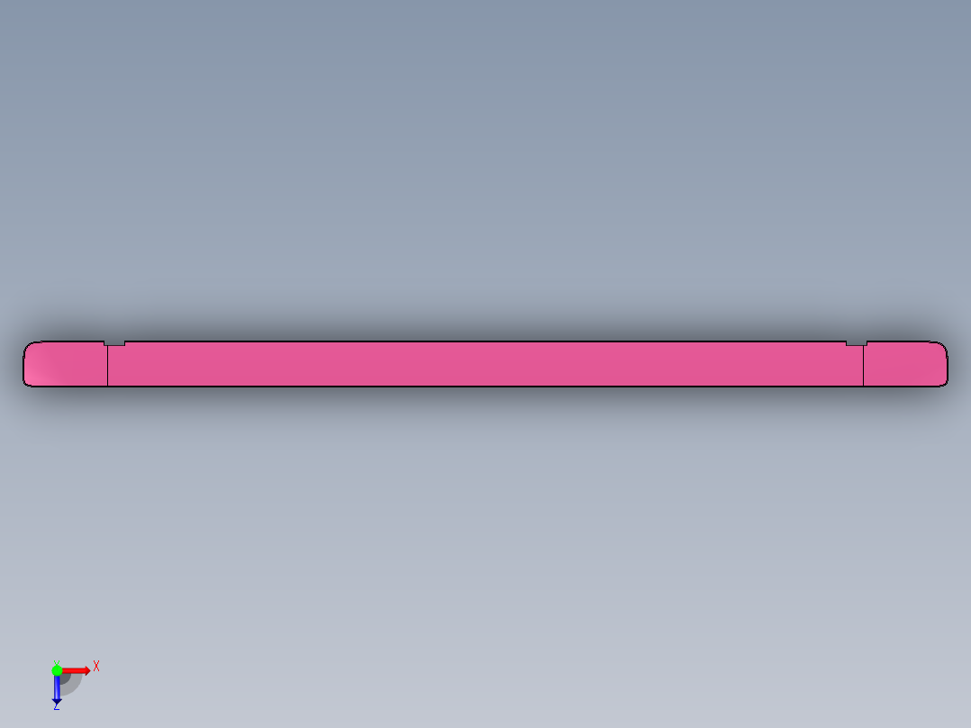 长条铝制工件铣内腔钻孔结构编程模型俯视图