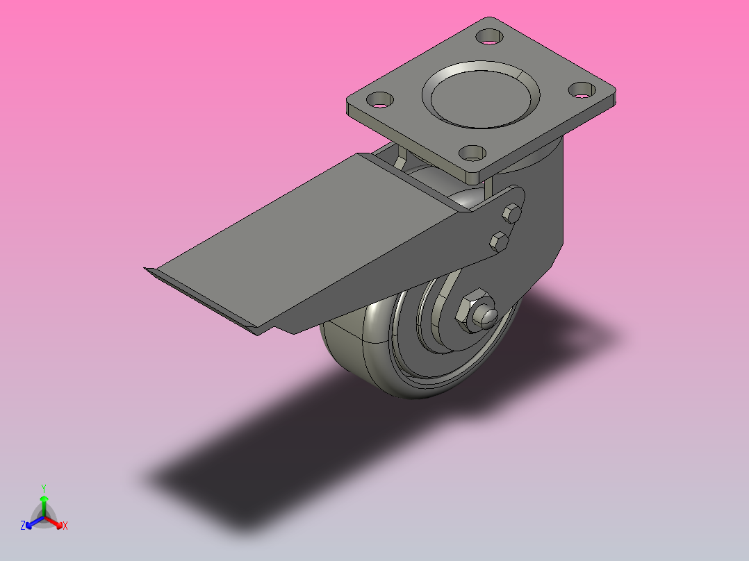 5寸重型高品质尼龙平底平刹脚轮[5寸重型高品质尼龙平底平刹脚轮-125]正等轴测图