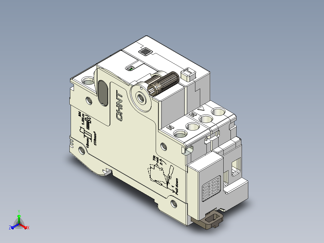 NB5LE-40S&amp;1P&amp;N剩余电流动作断路器三维模型图202404主视图
