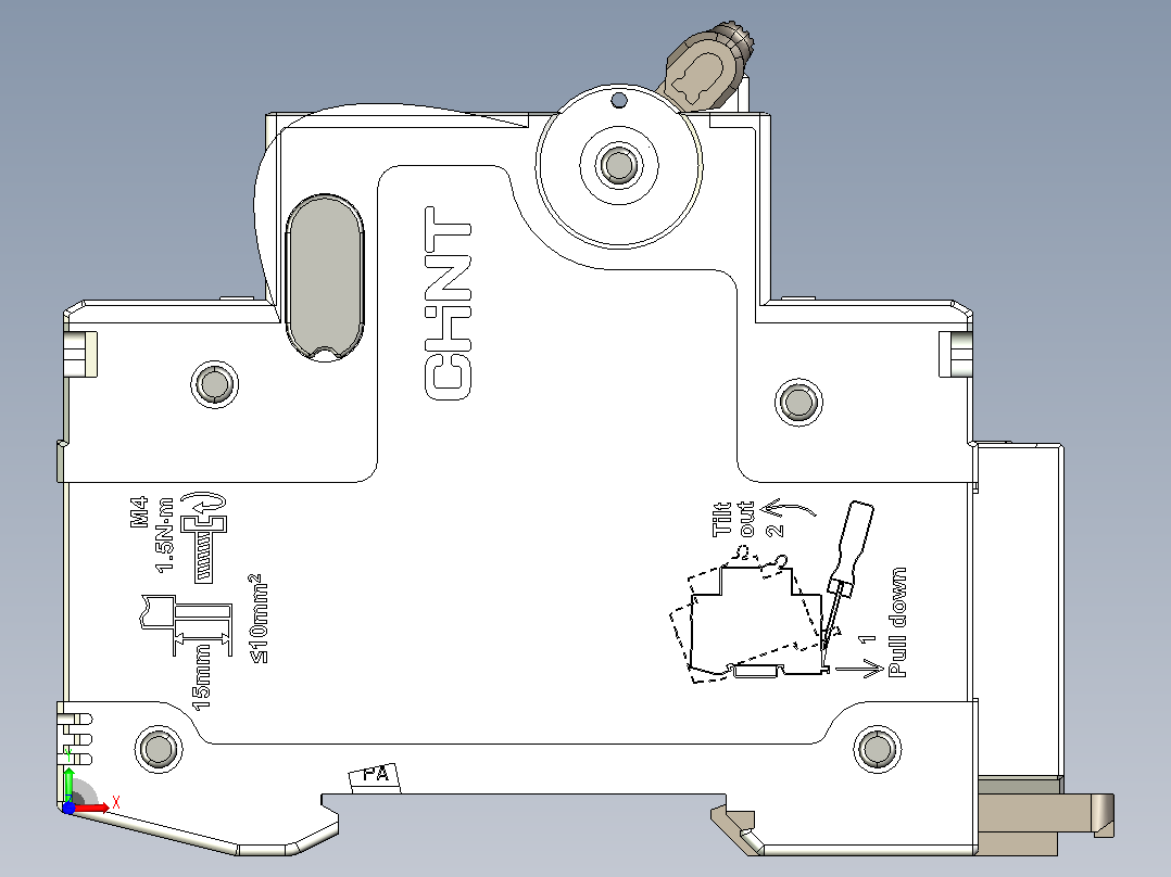 NB5LE-40S&amp;1P&amp;N剩余电流动作断路器三维模型图202404前视图