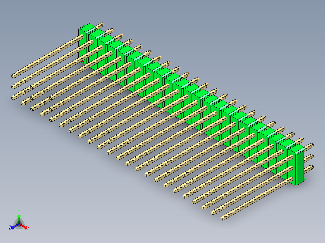 彩色公头100mil（2.54mm）系列-DS1021_green_3x23p_100mil_Type19_rev1.0正等轴测图
