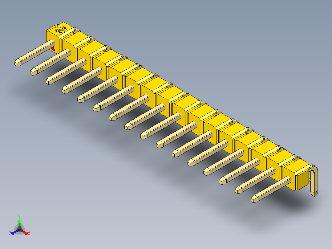 彩色公排针 100mil 2.54mm 系列-DS1022_yellow_1x16p_100mil_TypeD_rev1.0主视图