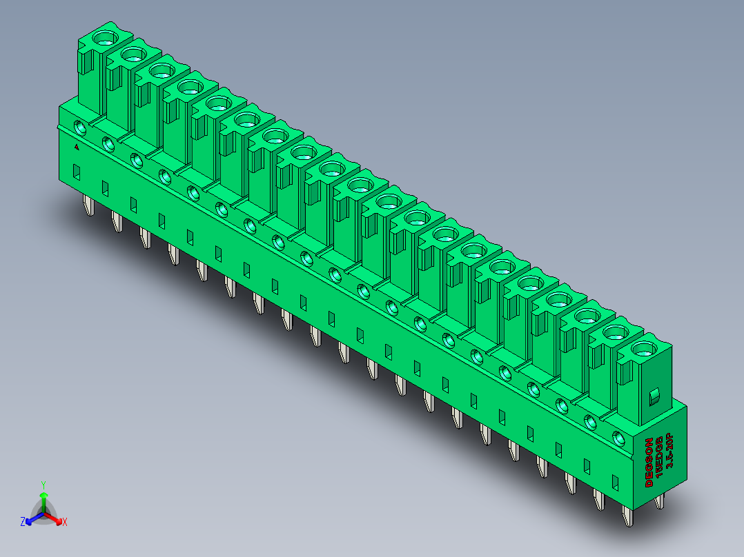 DEGSON 15EDG 系列 3.5mm 插拔式接线端子 FullPack-15EDGB-3.5-20P-14-00AH正等轴测图
