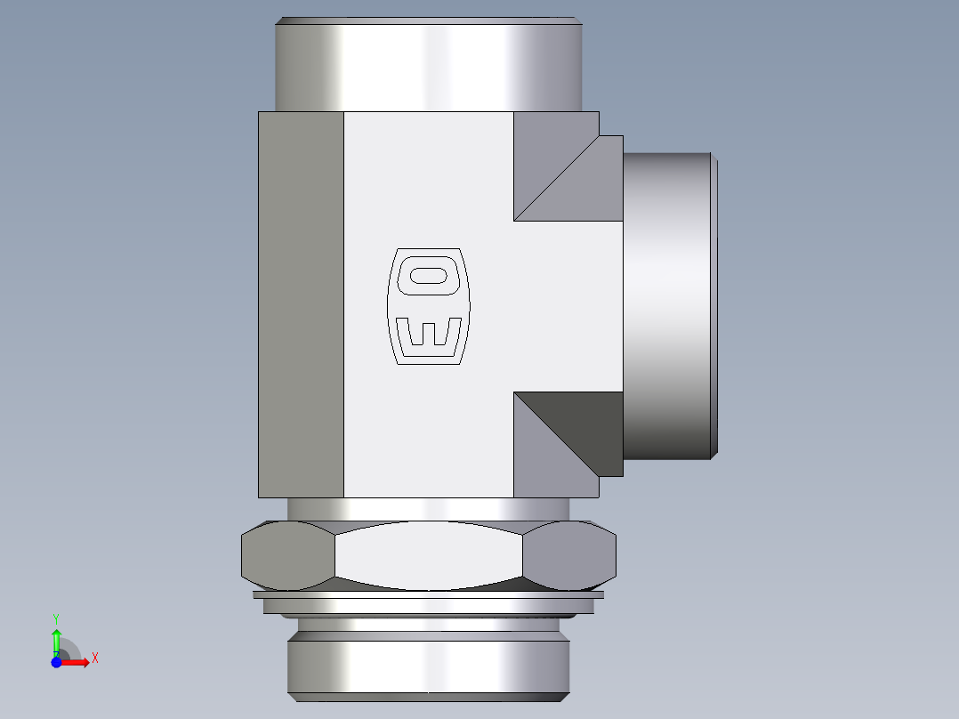 卡套式工业通用硬管接头EO_Adjustable_locknut_run_tee_LEE42LROMDCF前视图