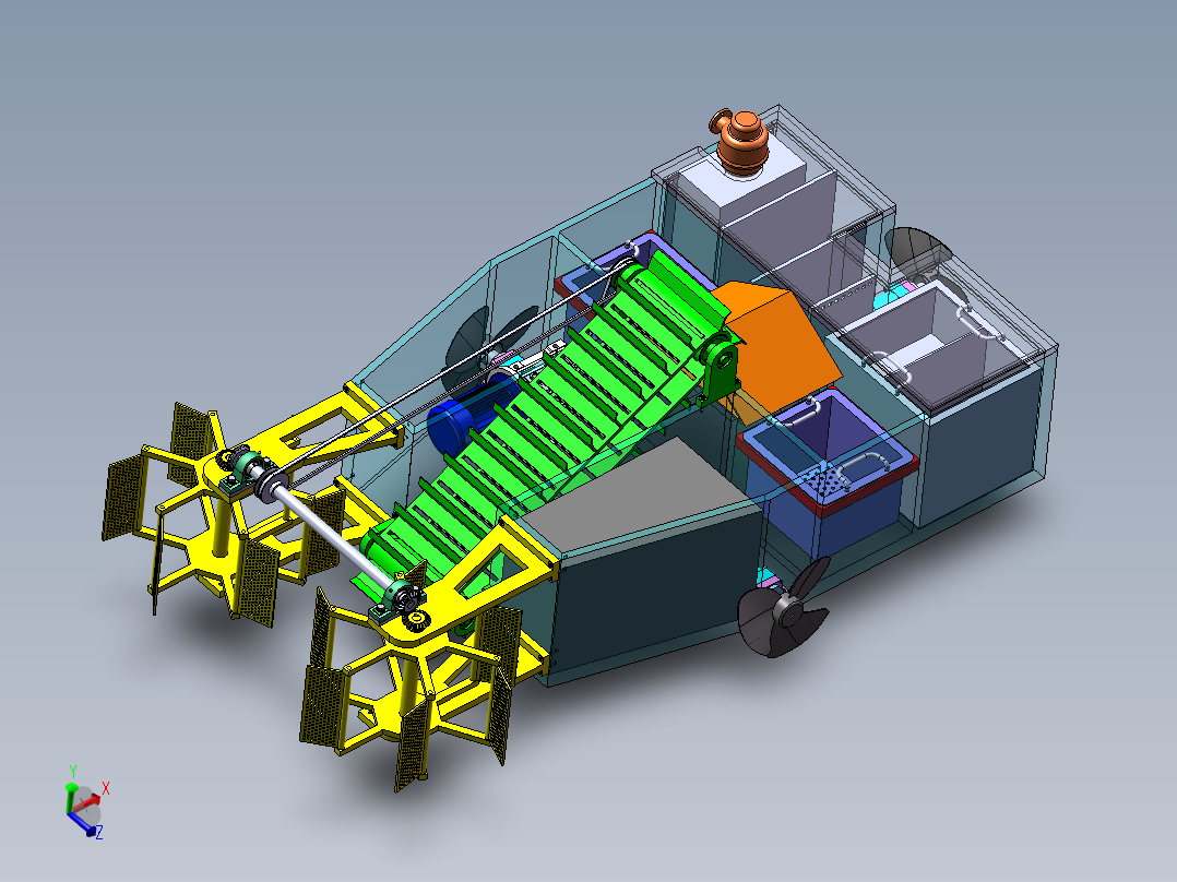 水面垃圾打捞船 清洁船打包设计含SW三维模型+二维CAD图纸+说明