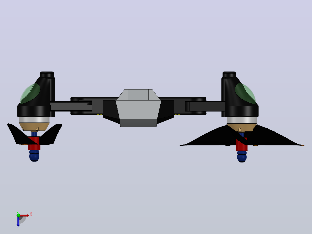 Quadcopter Y1101，带有6''NACA-M18型号螺旋桨俯视图