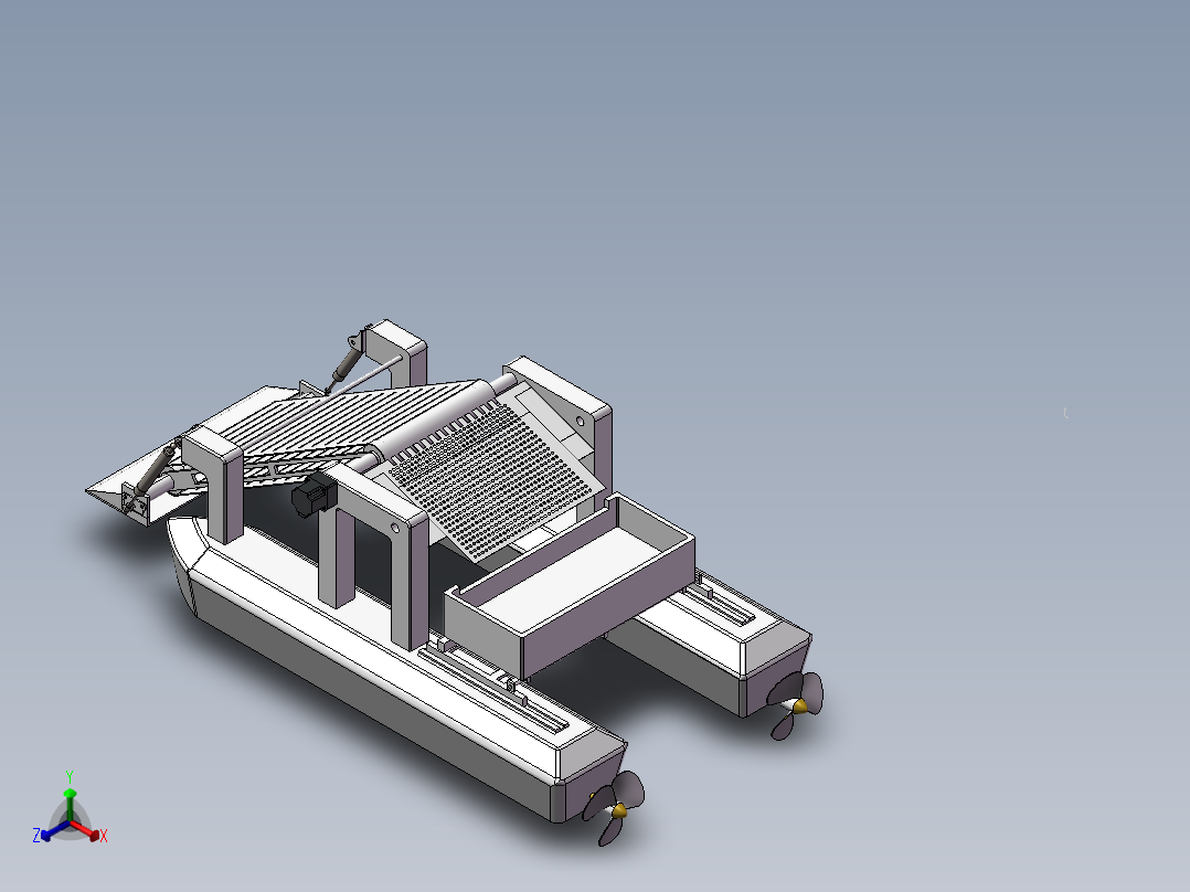 水面垃圾清理船正等轴测图