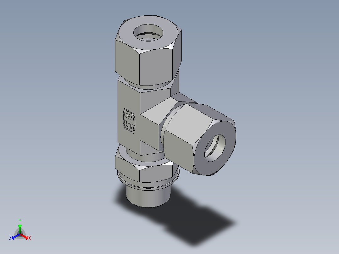 卡套式工业通用硬管接头EO_Adjustable_locknut_run_tee_LEE12ZSMORCF正等轴测图