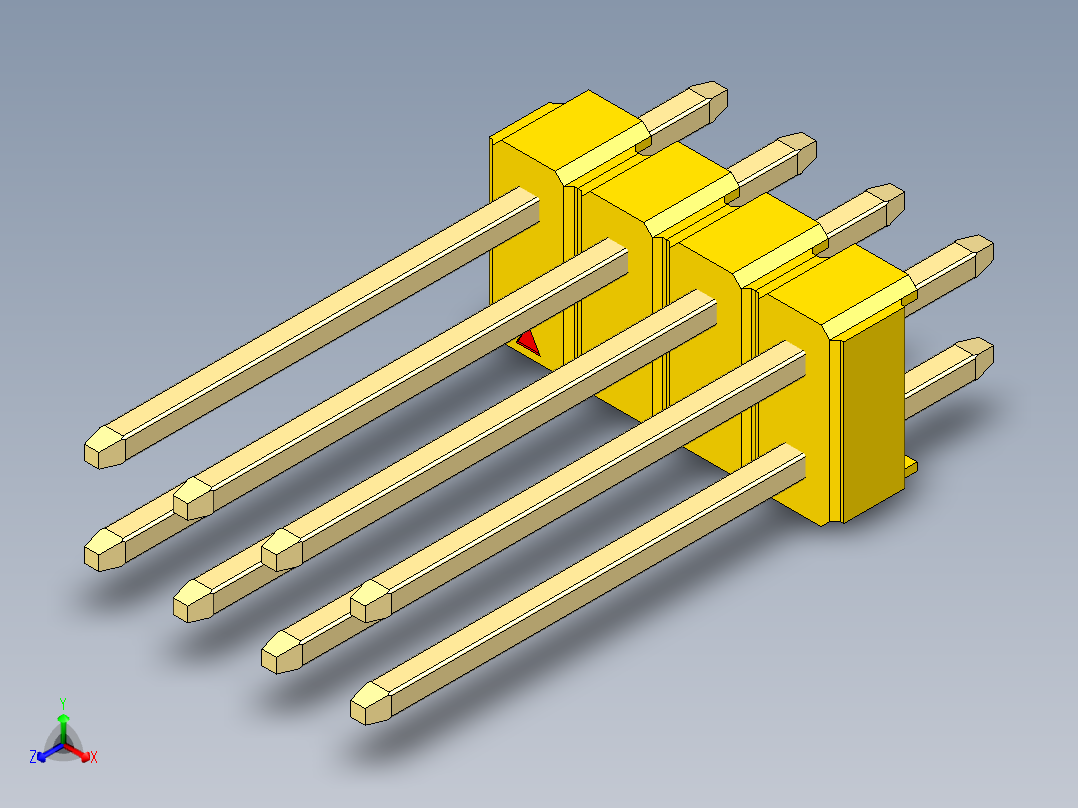 彩色公头100mil（2.54mm）系列-DS1021_yellow_2x04p_100mil_Type5_rev1.0正等轴测图