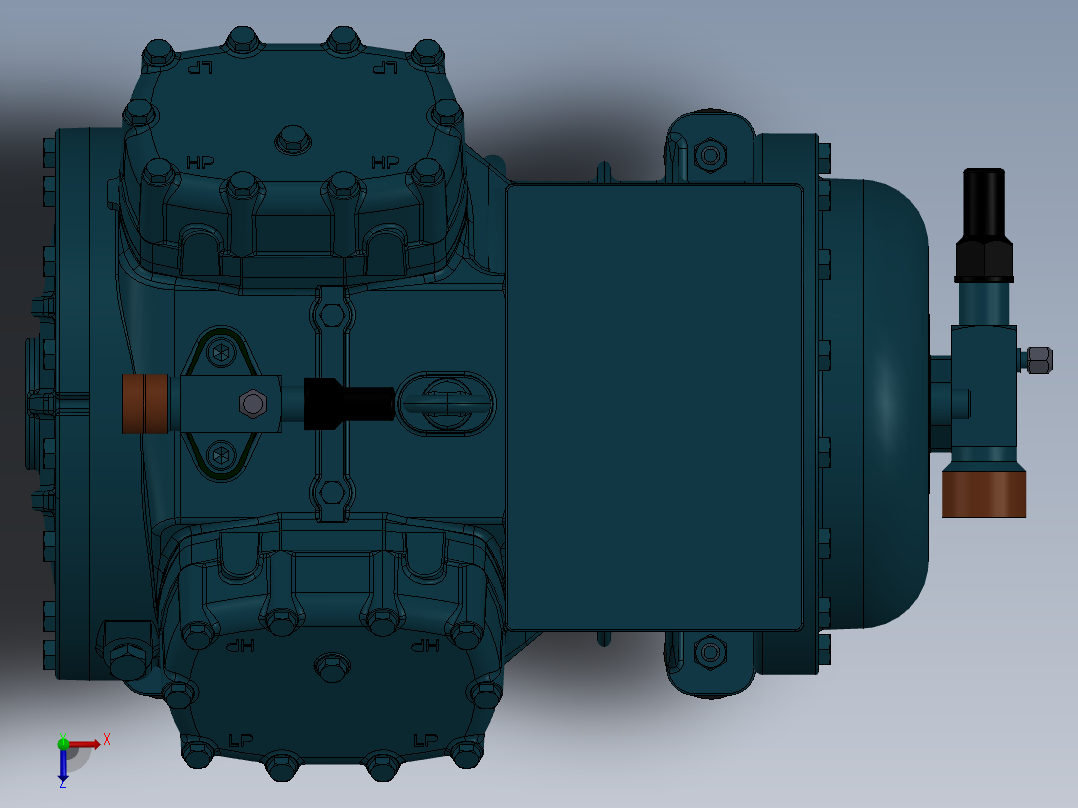 标准4缸压缩机模型俯视图