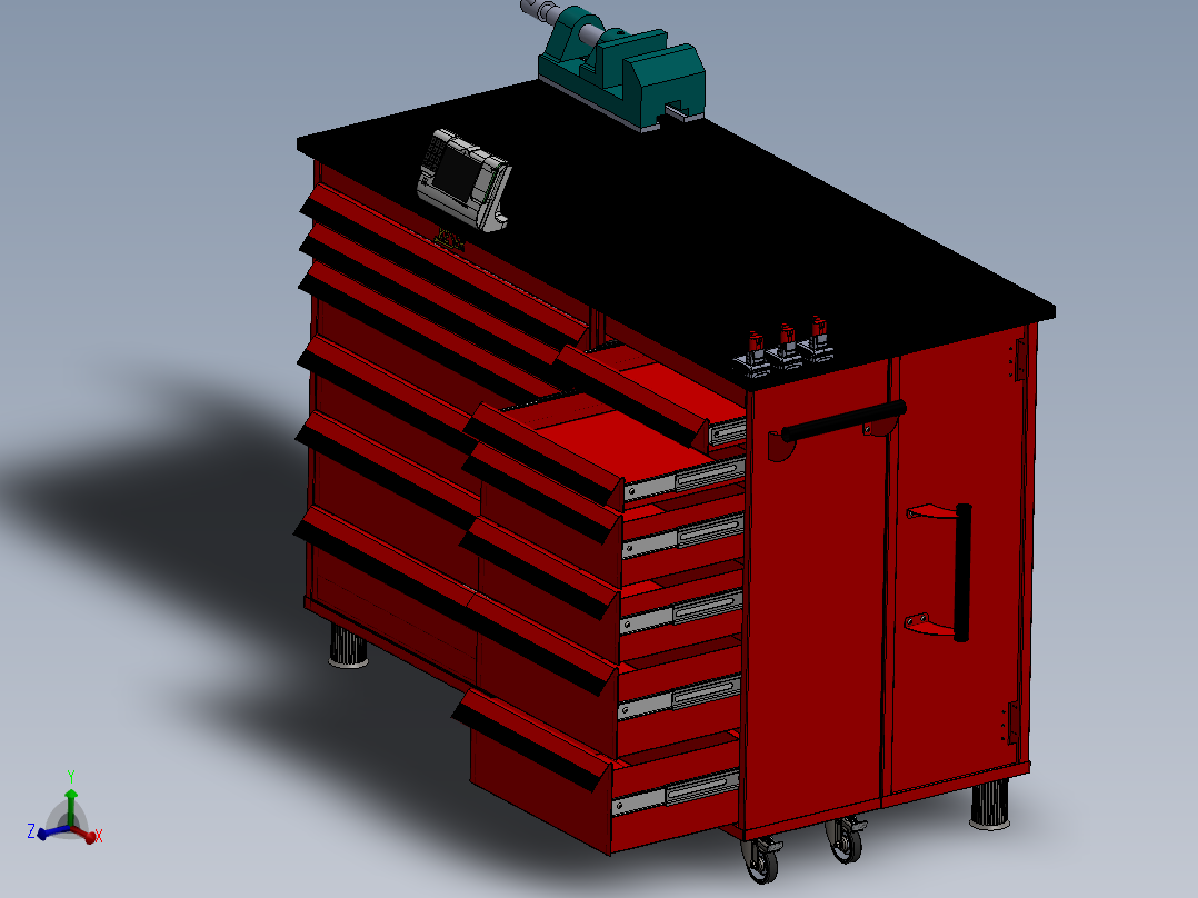机械工程师的工作台工具柜模型3D图纸 Solidworks设计主视图