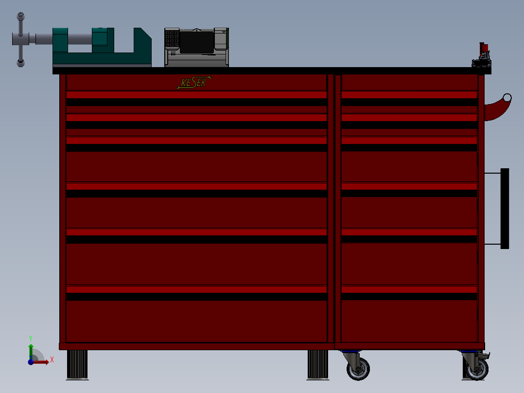 机械工程师的工作台工具柜模型3D图纸 Solidworks设计前视图