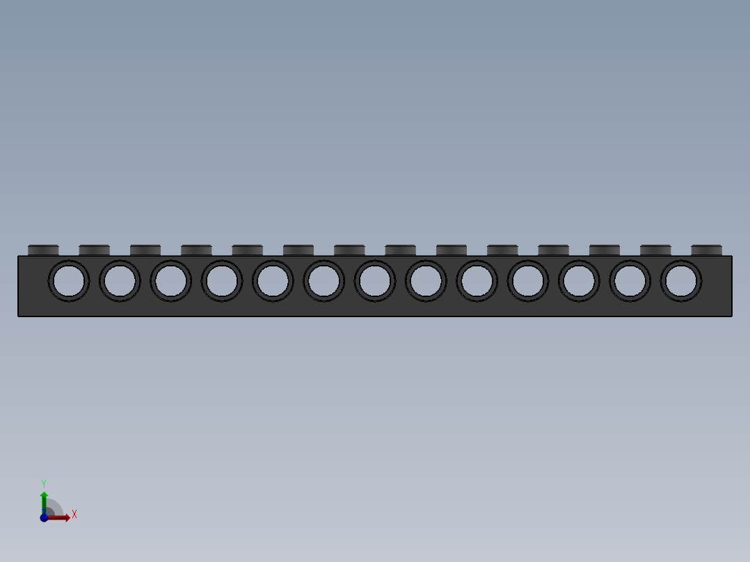 乐高机械组积木（横梁）-4211705 - 32018 Medium Stone Grey Technic Brick 1 x 14 with Holes前视图