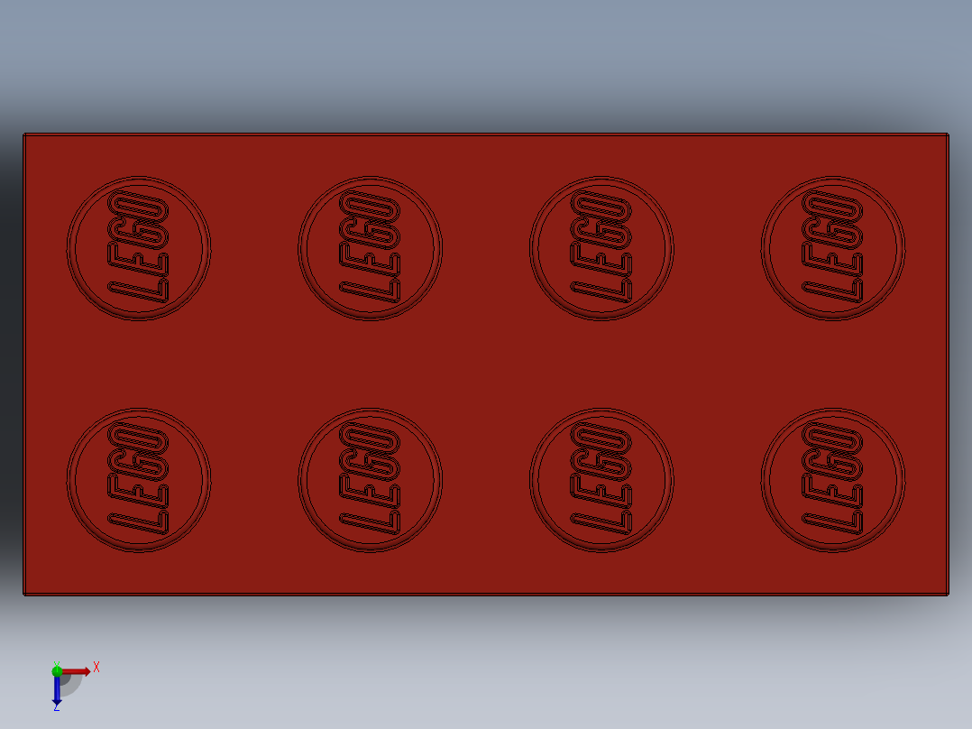 乐高套装 4421基本积木-300121 Bright Red Brick 2 x 4.SLDPRT俯视图