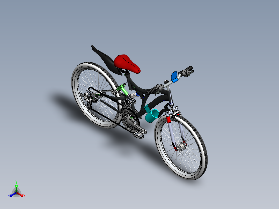 减震越野自行车三维正等轴测图