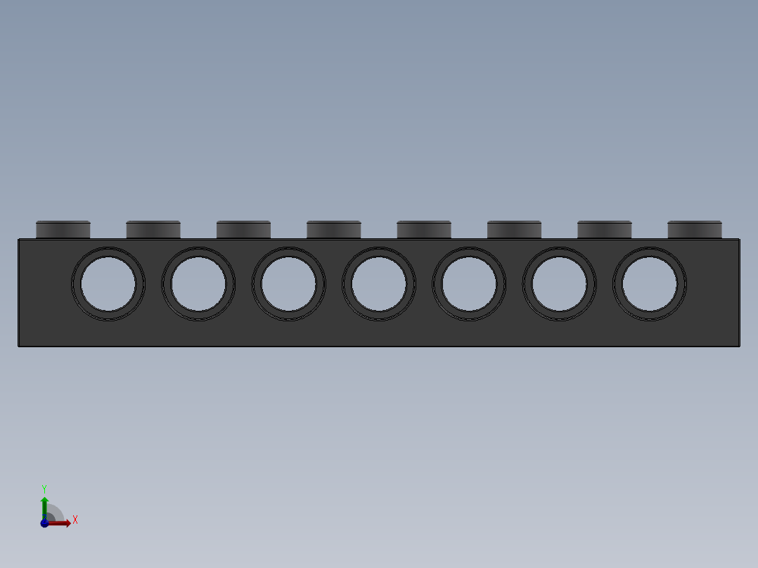 乐高机械组积木（横梁）-4211442 - 3702 Medium Stone Grey Technic Brick 1 x 8 with Holes前视图