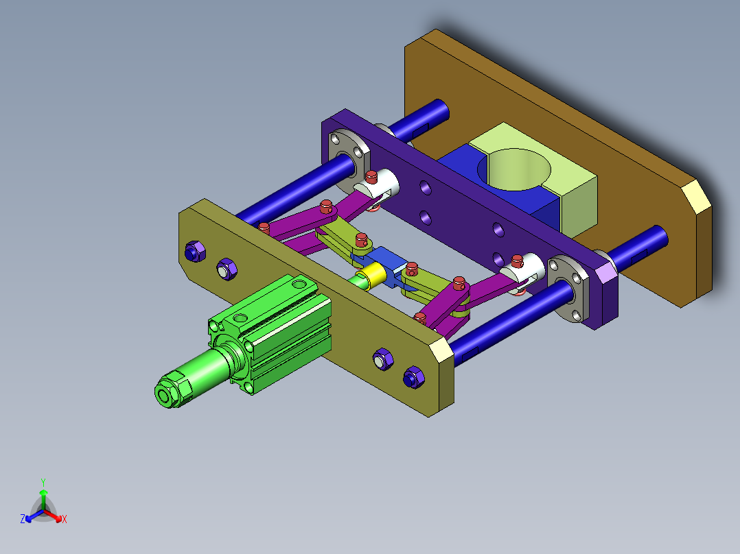 夹紧自锁机构利用连杆死点 强力自锁 结构简单巧妙正等轴测图