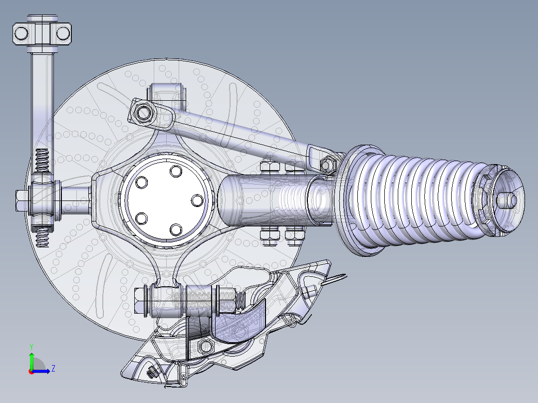 单边麦弗逊悬架3D模型图纸 CATIA设计左视图