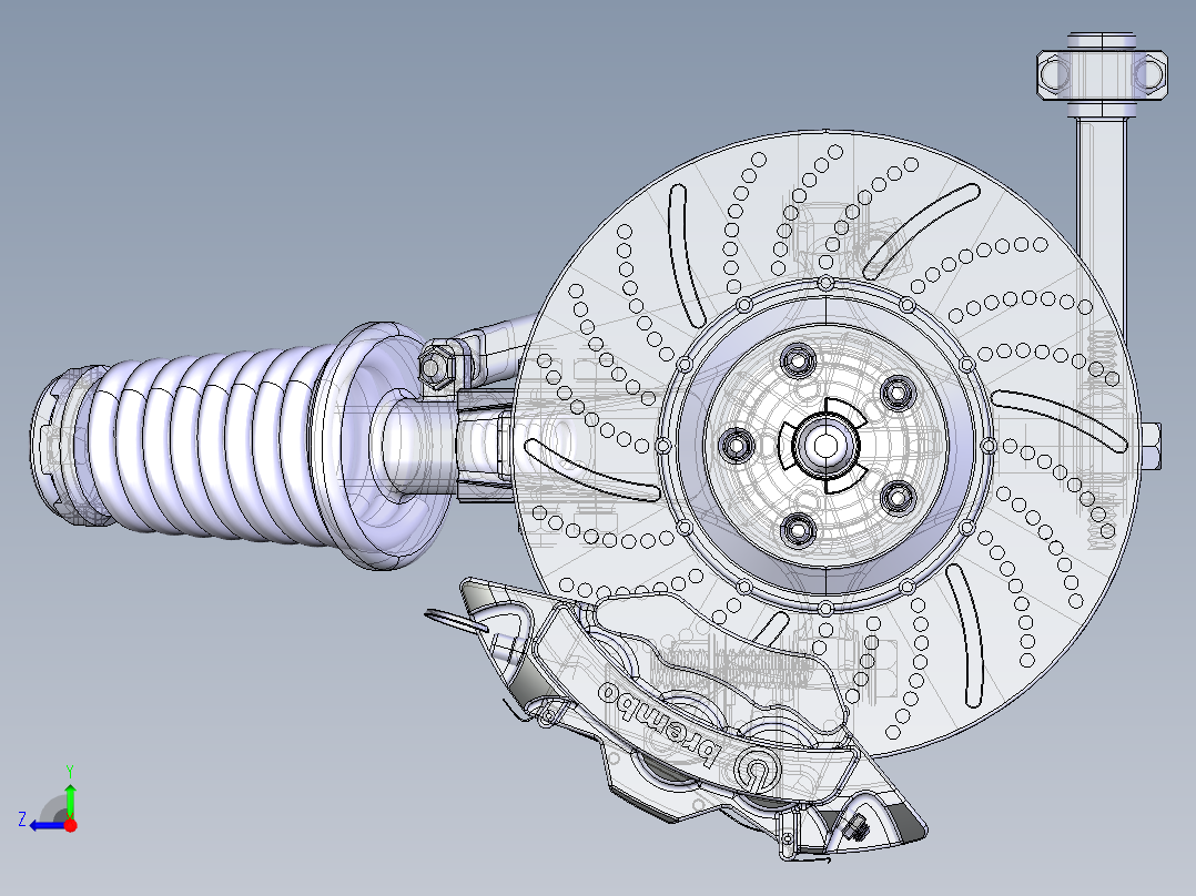 单边麦弗逊悬架3D模型图纸 CATIA设计右视图