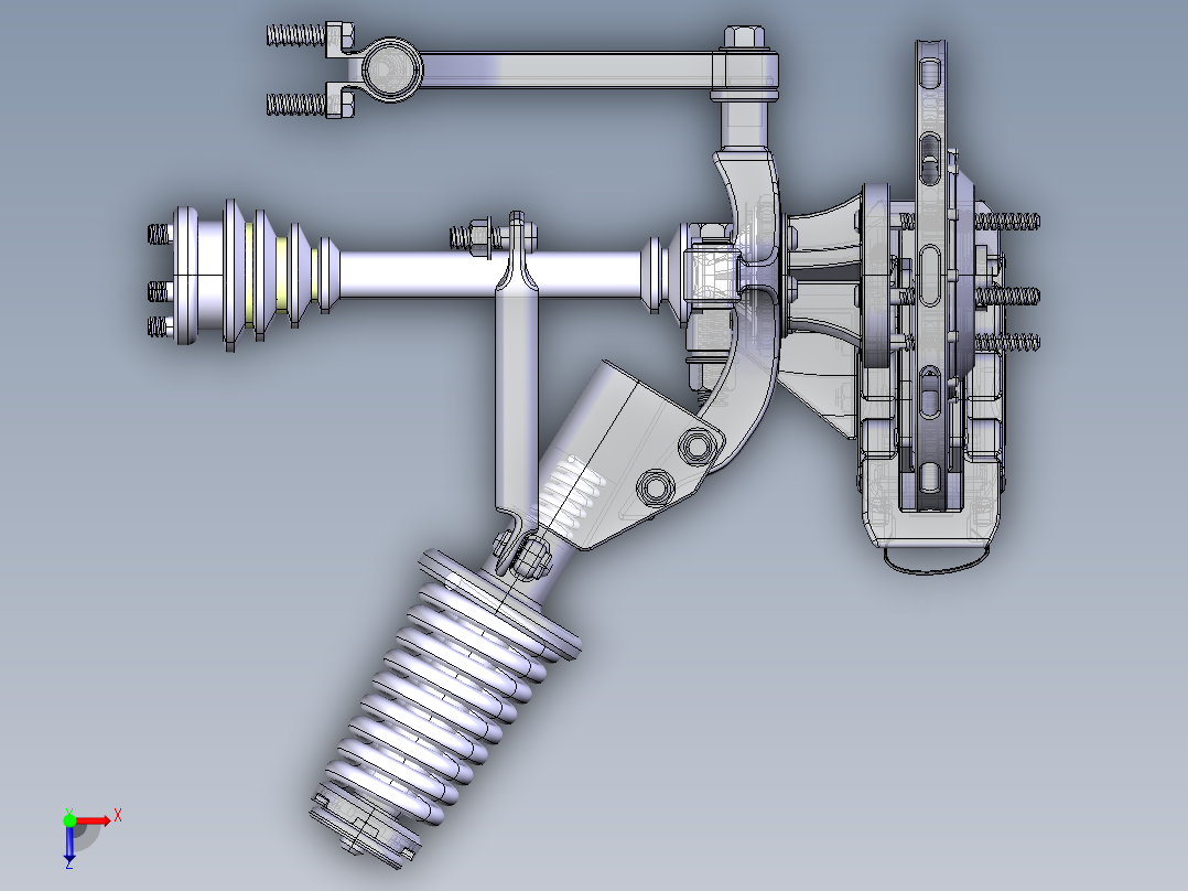 单边麦弗逊悬架3D模型图纸 CATIA设计俯视图