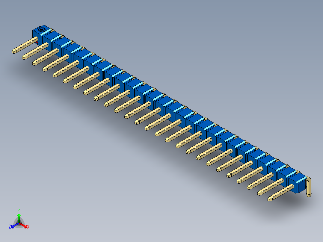 彩色公排针 100mil 2.54mm 系列-DS1022_blue_1x26p_100mil_TypeD_rev1.0正等轴测图