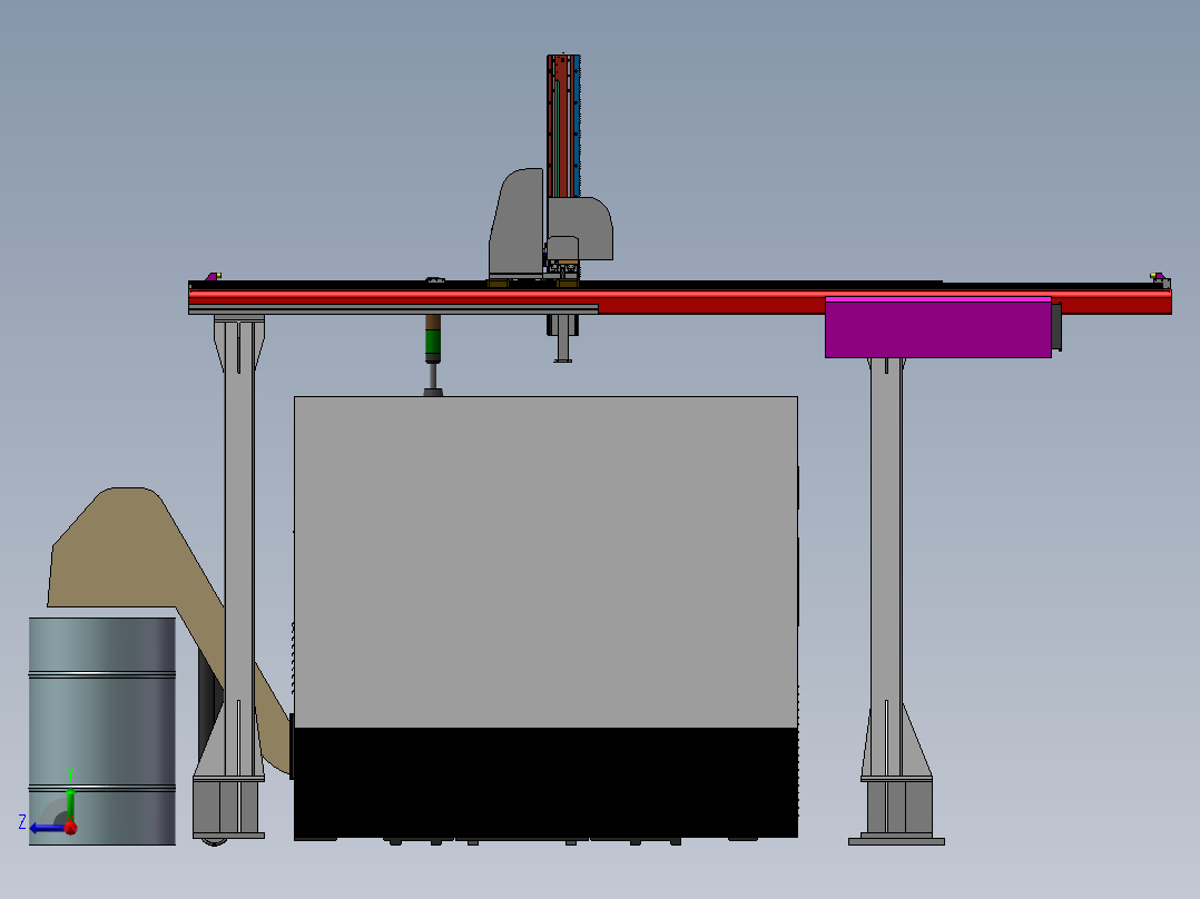 130单台车床XYZ机械手数控车床右视图