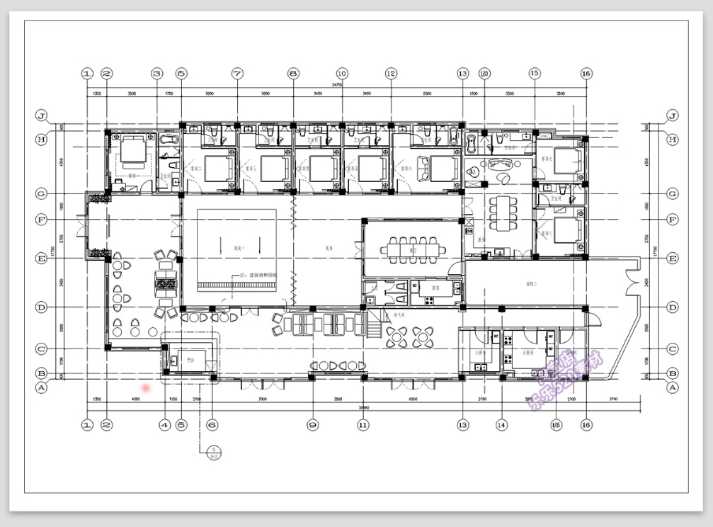26#院落700㎡民宿CAD施工图 客栈 酒店15M