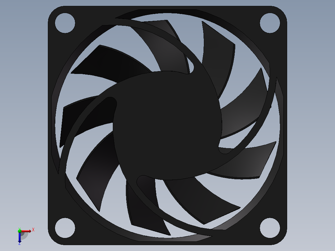 70×70的散热风扇3D模型俯视图