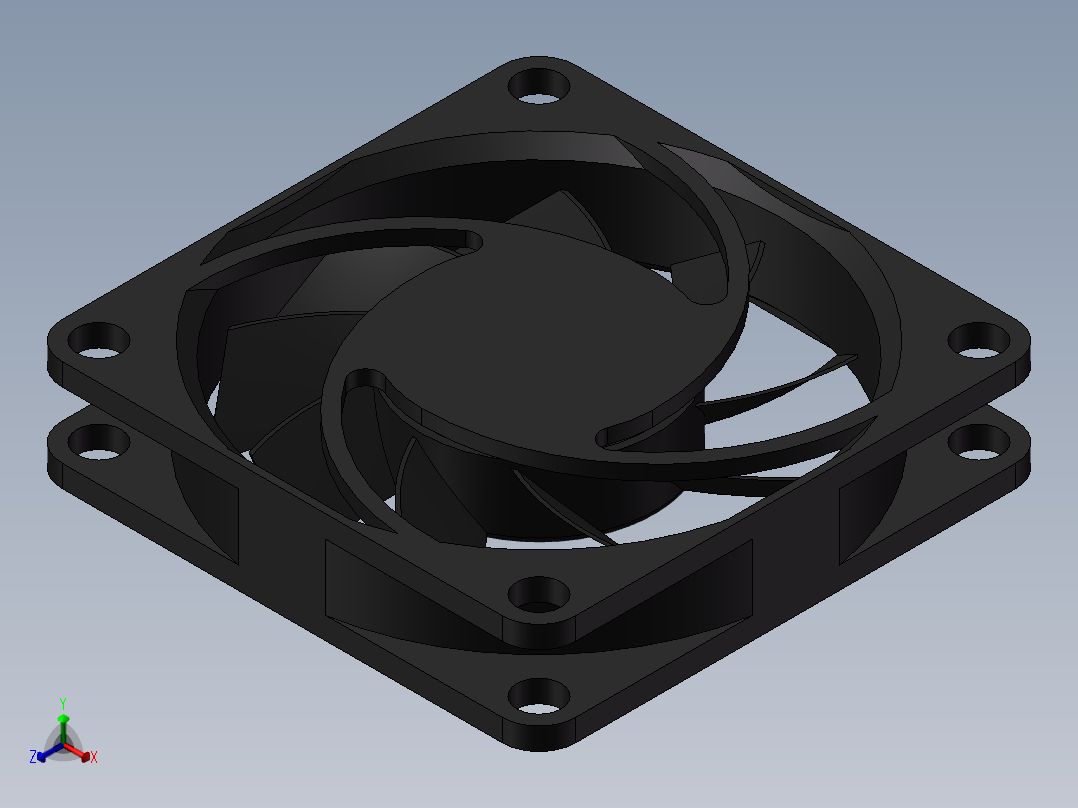 70×70的散热风扇3D模型正等轴测图