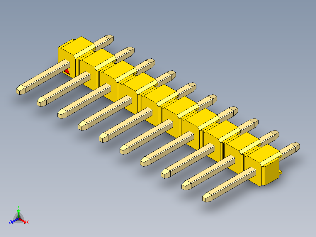彩色公头100mil（2.54mm）系列-DS1021_yellow_1x10p_100mil_Type1_rev1.0主视图