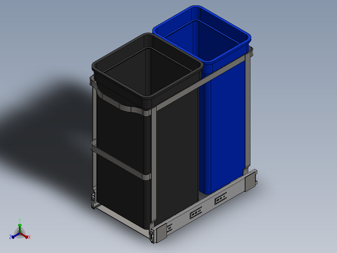 垃圾箱 垃圾处理设备simplehuman-35l-pull-out-trash-recycling-模型格式为 stp主视图