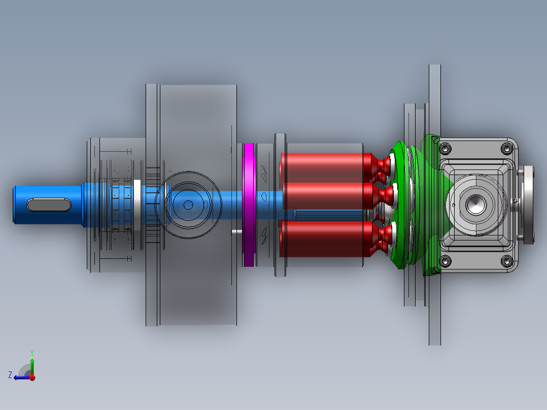 斜坡式柱塞泵3d图纸液压柱塞泵+仿真+CAD图纸CCY14柱塞泵3d模型右视图