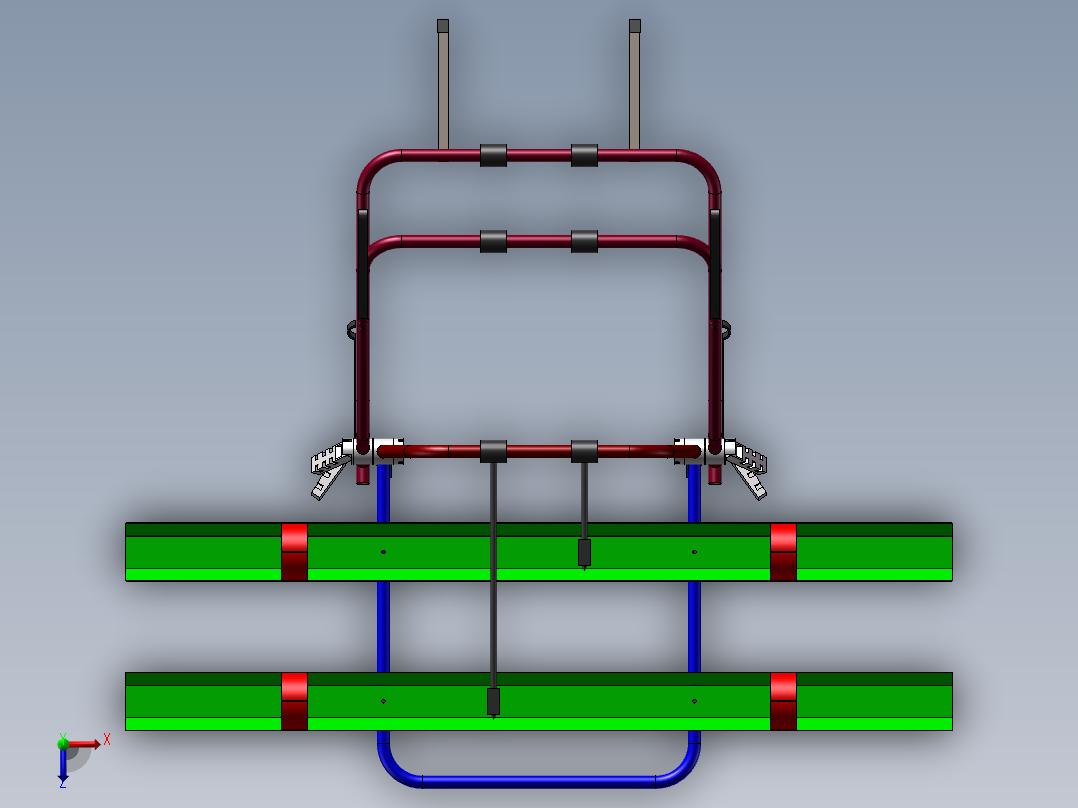 轿车用自行车固定架设计3D图纸 自行车固定车架CAD图纸三维模型俯视图