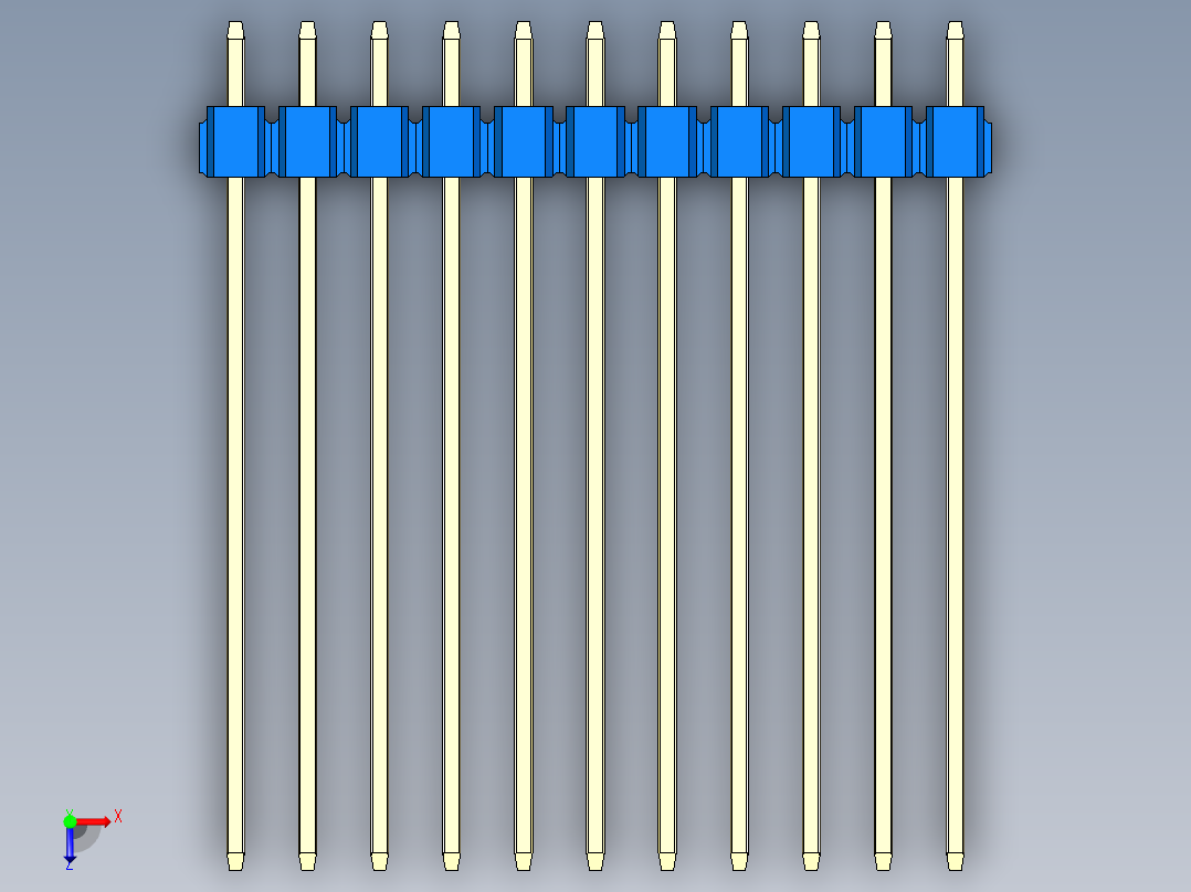 彩色公头100mil（2.54mm）系列-DS1021_blue_3x11p_100mil_Type43_rev1.0俯视图