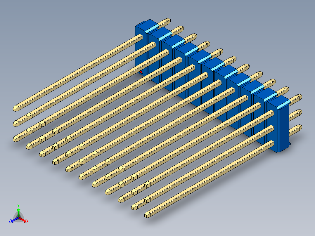 彩色公头100mil（2.54mm）系列-DS1021_blue_3x11p_100mil_Type43_rev1.0正等轴测图