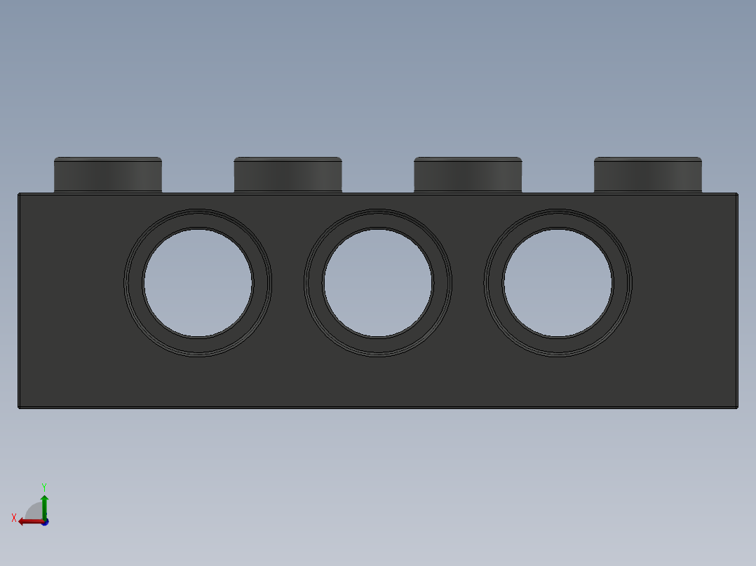 乐高机械组积木（横梁）-3701 Old Dark Grey Technic Brick 1 x 4 with Holes后视图