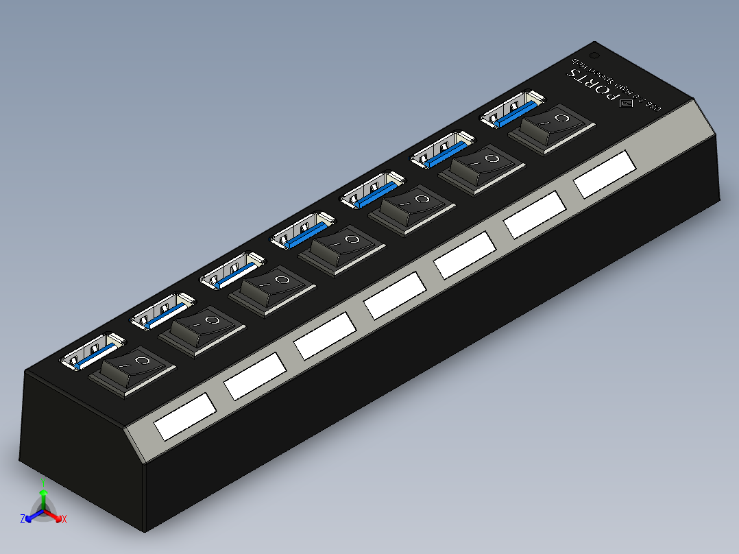 7端口usb3.0高速集线器正等轴测图