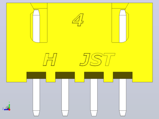连接器黄色JST XH 4针2.54 mm右视缩略图