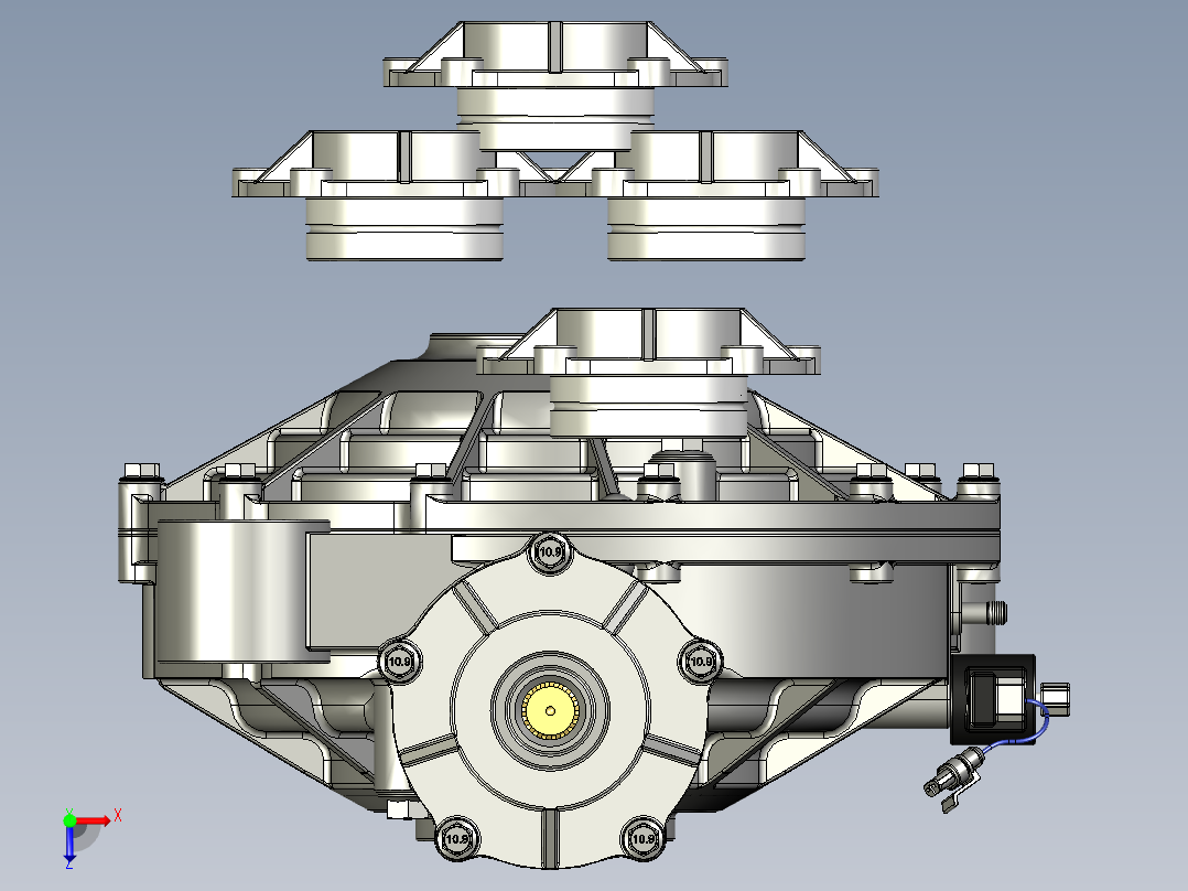 自动接合前差速集线器设计模型设备3D模型俯视图