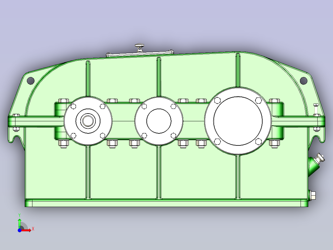 两级斜齿齿轮减速器3D模型前视图