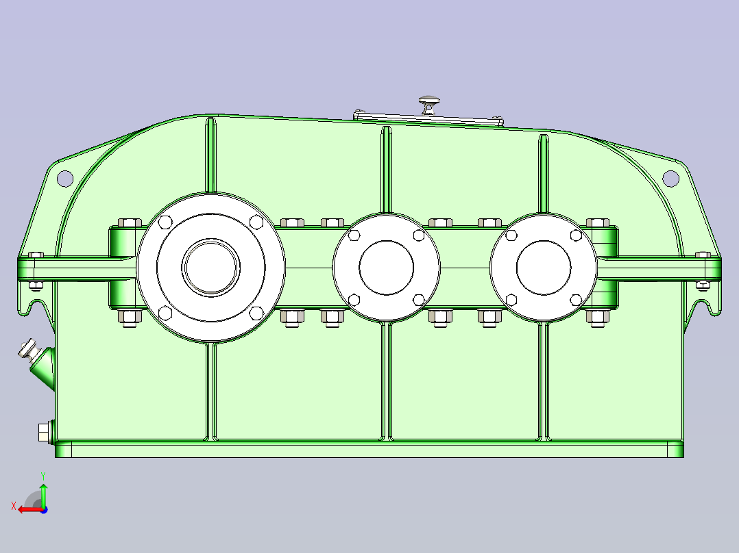 两级斜齿齿轮减速器3D模型后视图