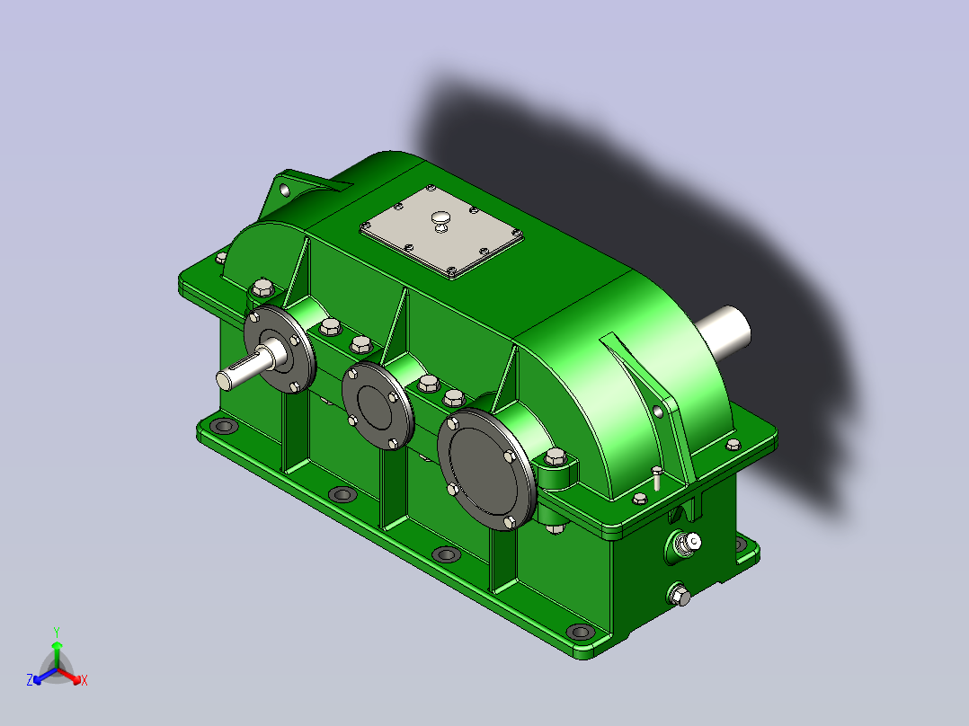 两级斜齿齿轮减速器3D模型正等轴测图