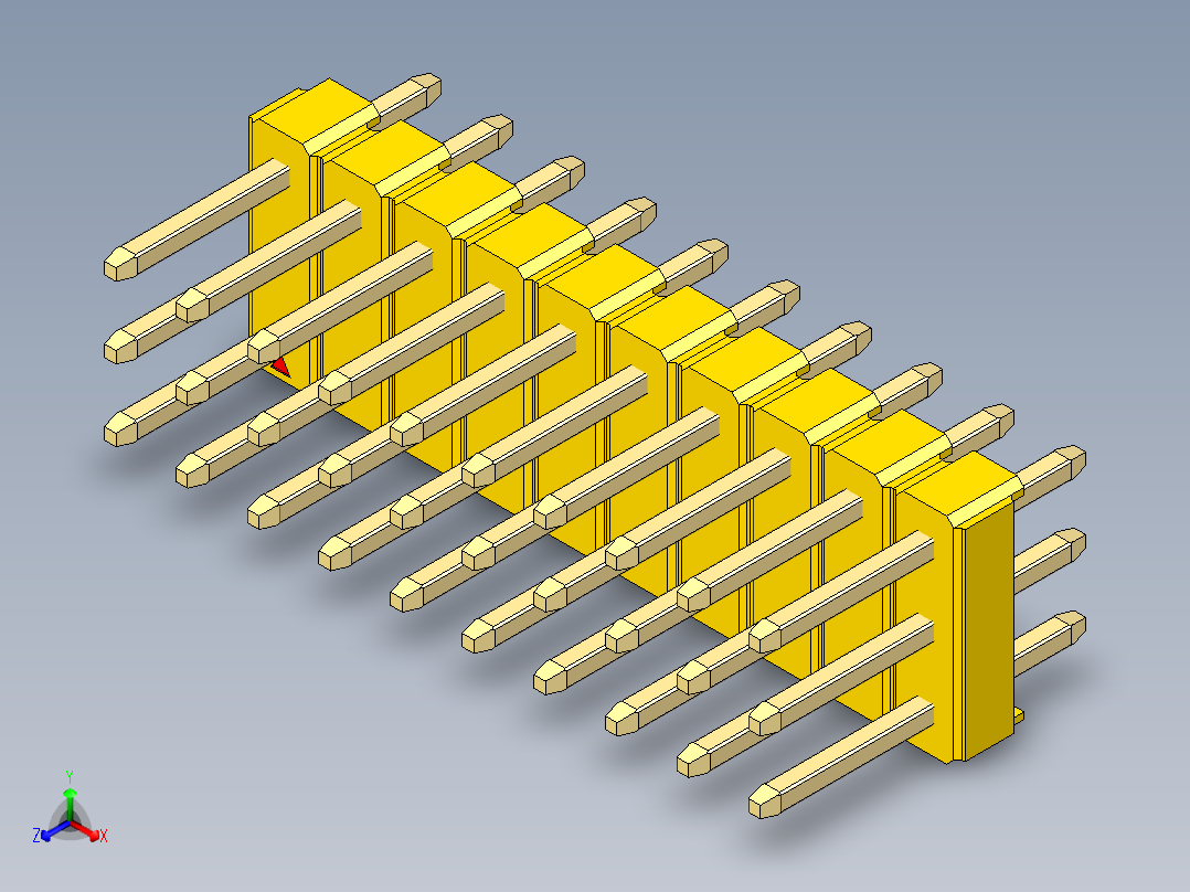 彩色公头100mil（2.54mm）系列-DS1021_yellow_3x10p_100mil_Type1_rev1.0主视图