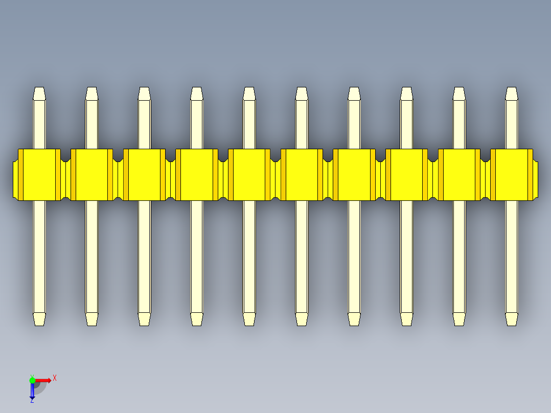 彩色公头100mil（2.54mm）系列-DS1021_yellow_3x10p_100mil_Type1_rev1.0俯视图