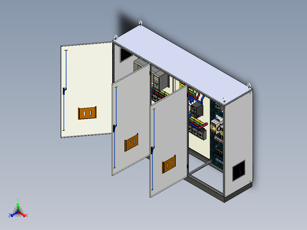 三柜组装双电源120A交流接触器控制柜 55290正等轴测图