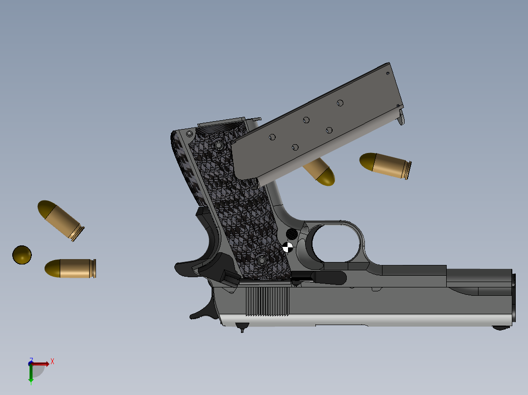 手枪左轮冲锋枪老式狙击步枪设计3D图纸Pistola M1911-A1 SW俯视图