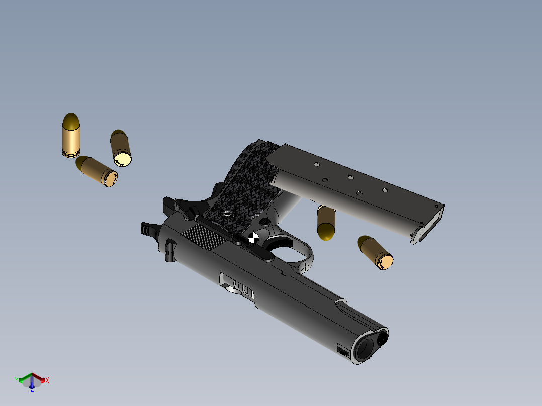 手枪左轮冲锋枪老式狙击步枪设计3D图纸Pistola M1911-A1 SW正等轴测图