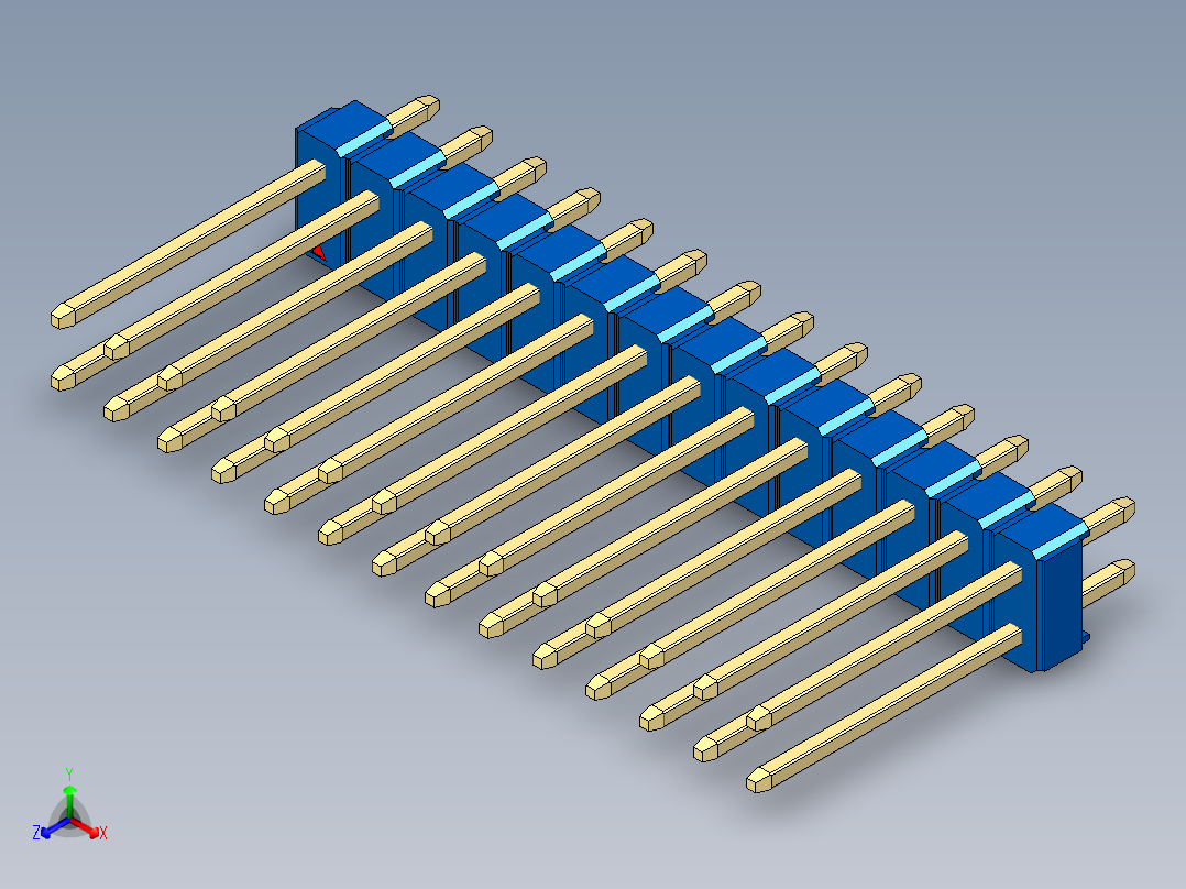 彩色公头100mil（2.54mm）系列-DS1021_blue_2x14p_100mil_Type5_rev1.0主视图
